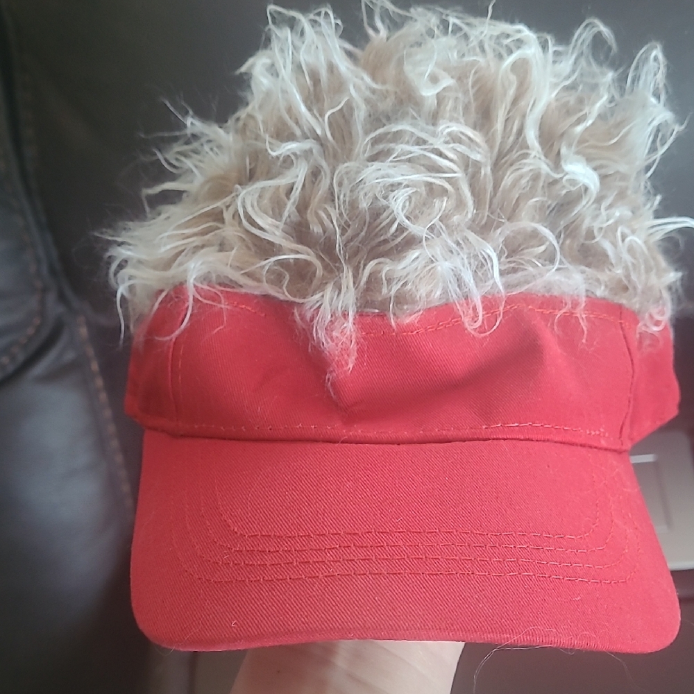 Red Visor with Faux Fur Hair